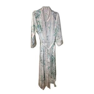 Oscar de la Renta Pink Label Womens Robe Sz S Green Floral Tie Beach Cover